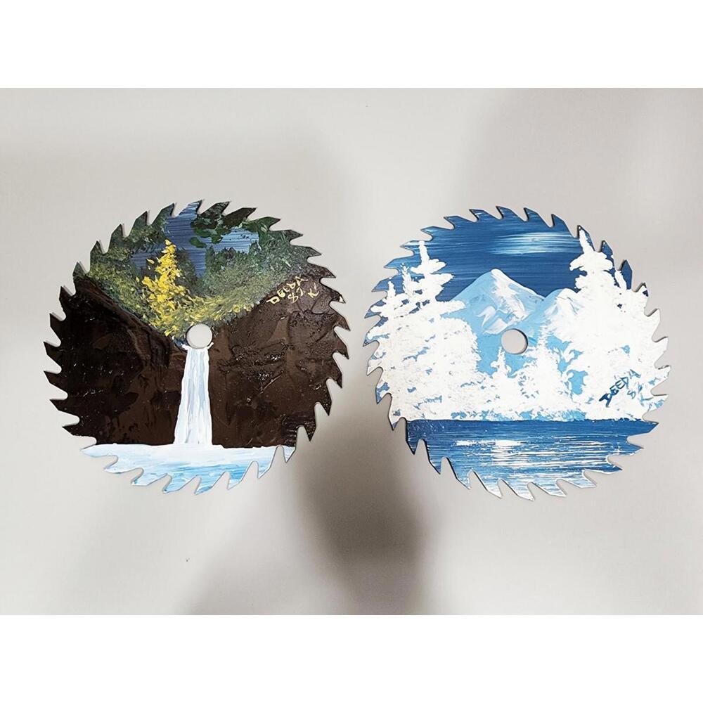 PAIR Hand Painted 7 " Circular Saw Blade  Signed